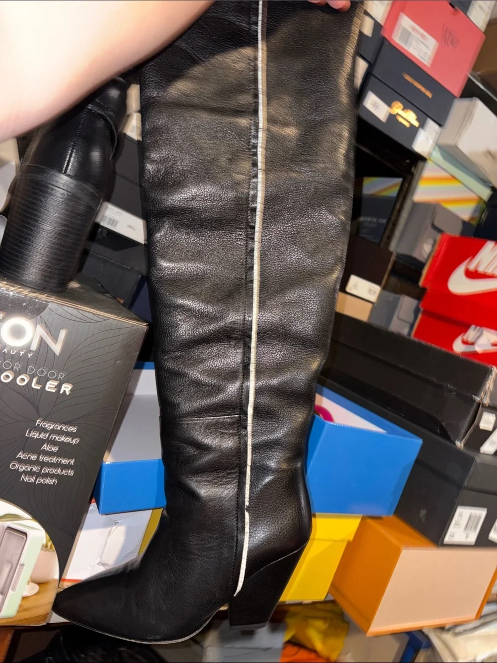 IRO Black Leather Over-the-Knee Pointed Toe Boots